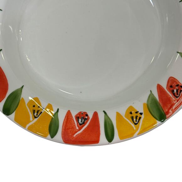 Pier One Tulips Floral Soup Bowl  Rimmed Handpainted Yellow Made In Italy 9" - Picture 5 of 7